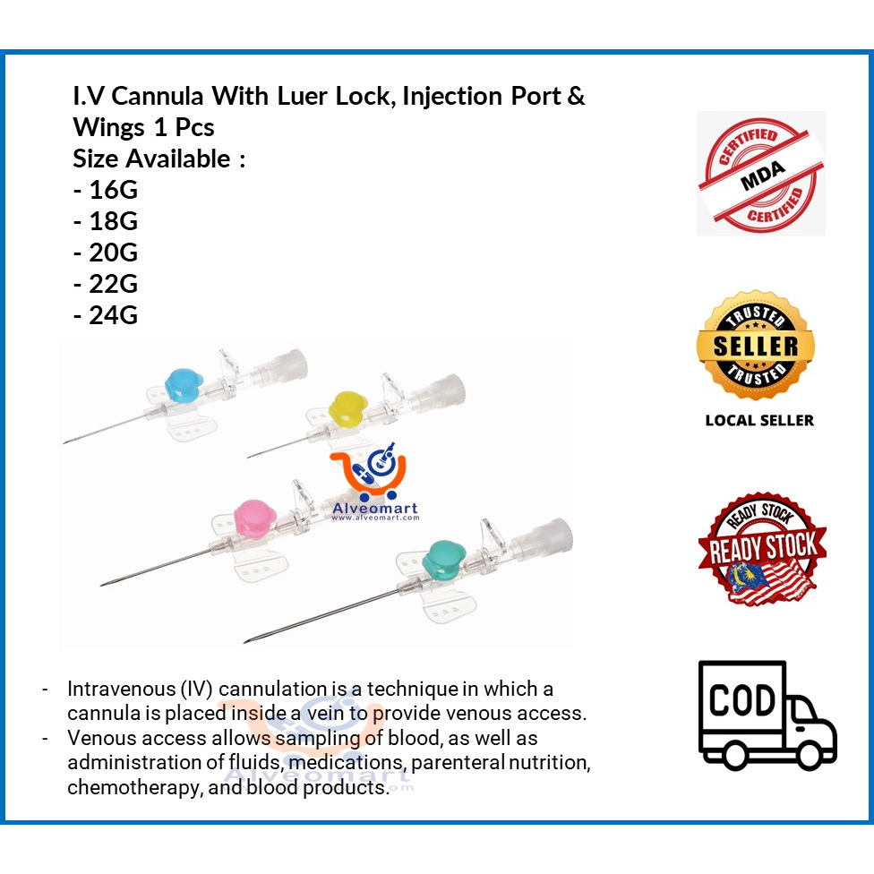 I.V Cannula With Luer Lock, Injection Port & Wings 1 Pcs | Shopee Malaysia