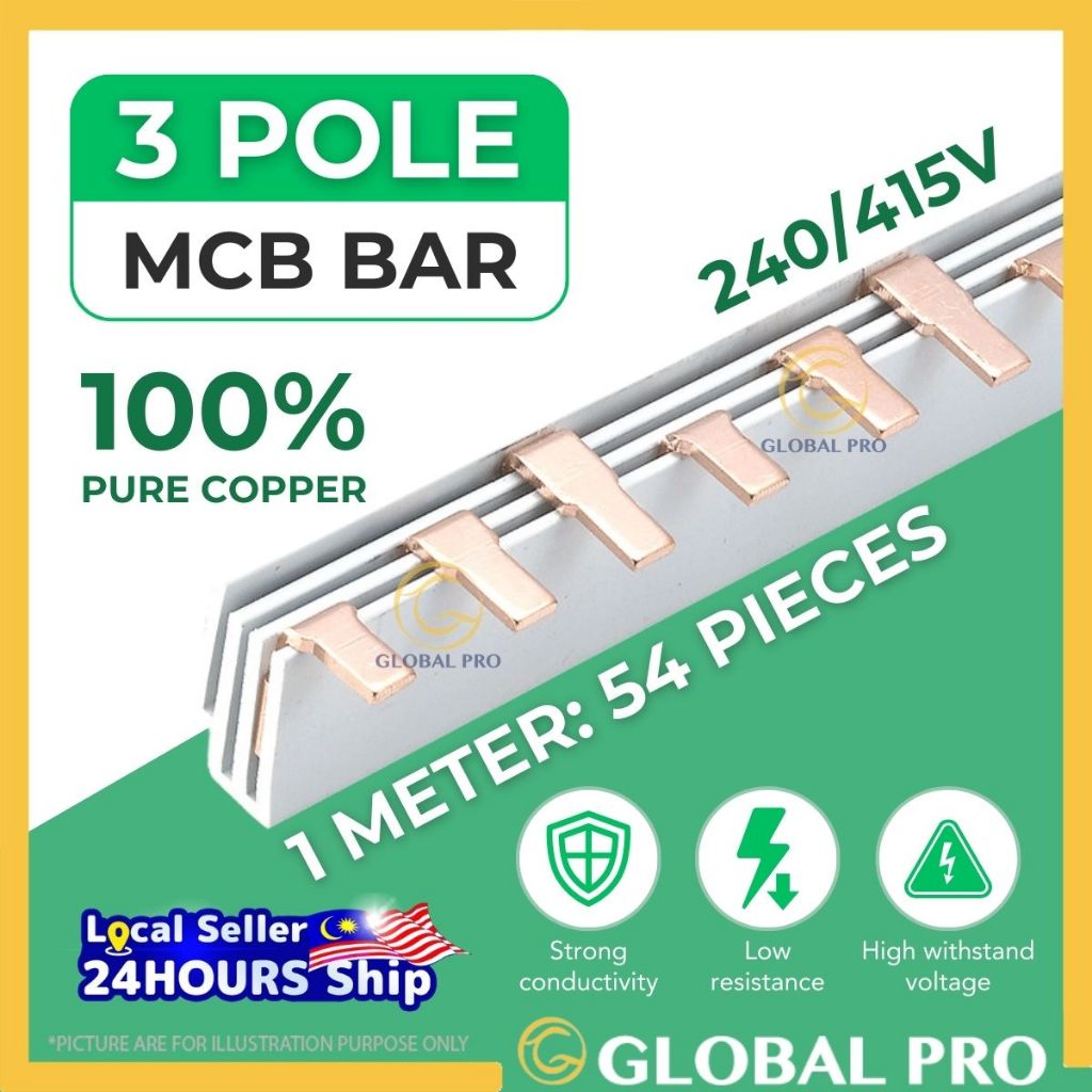 1 METER 3 POLE MCB BAR 54 PIECES Full Copper Three Phase MCB Connector ...