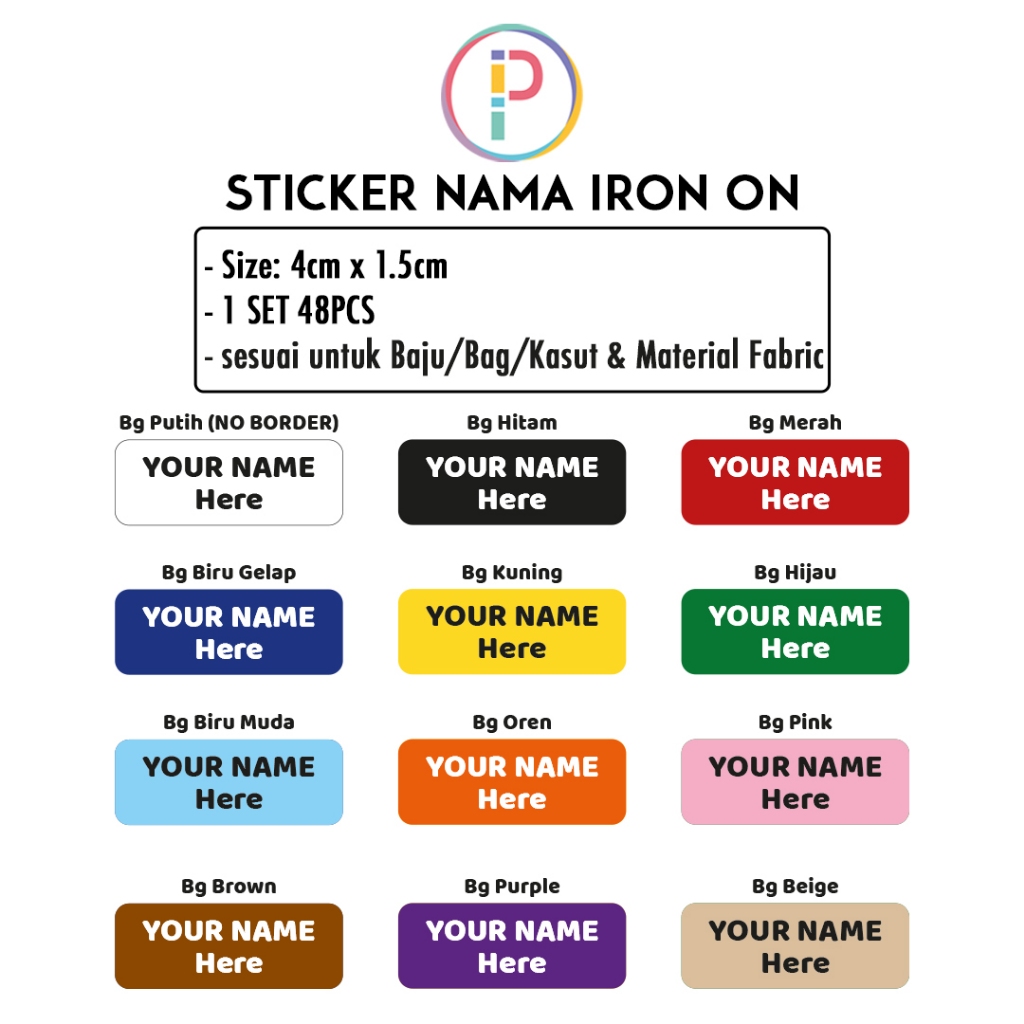 STICKER NAMA IRON ON FABRIC | 1 SET 48PCS | LABEL PELEKAT BAJU, KASUT ...