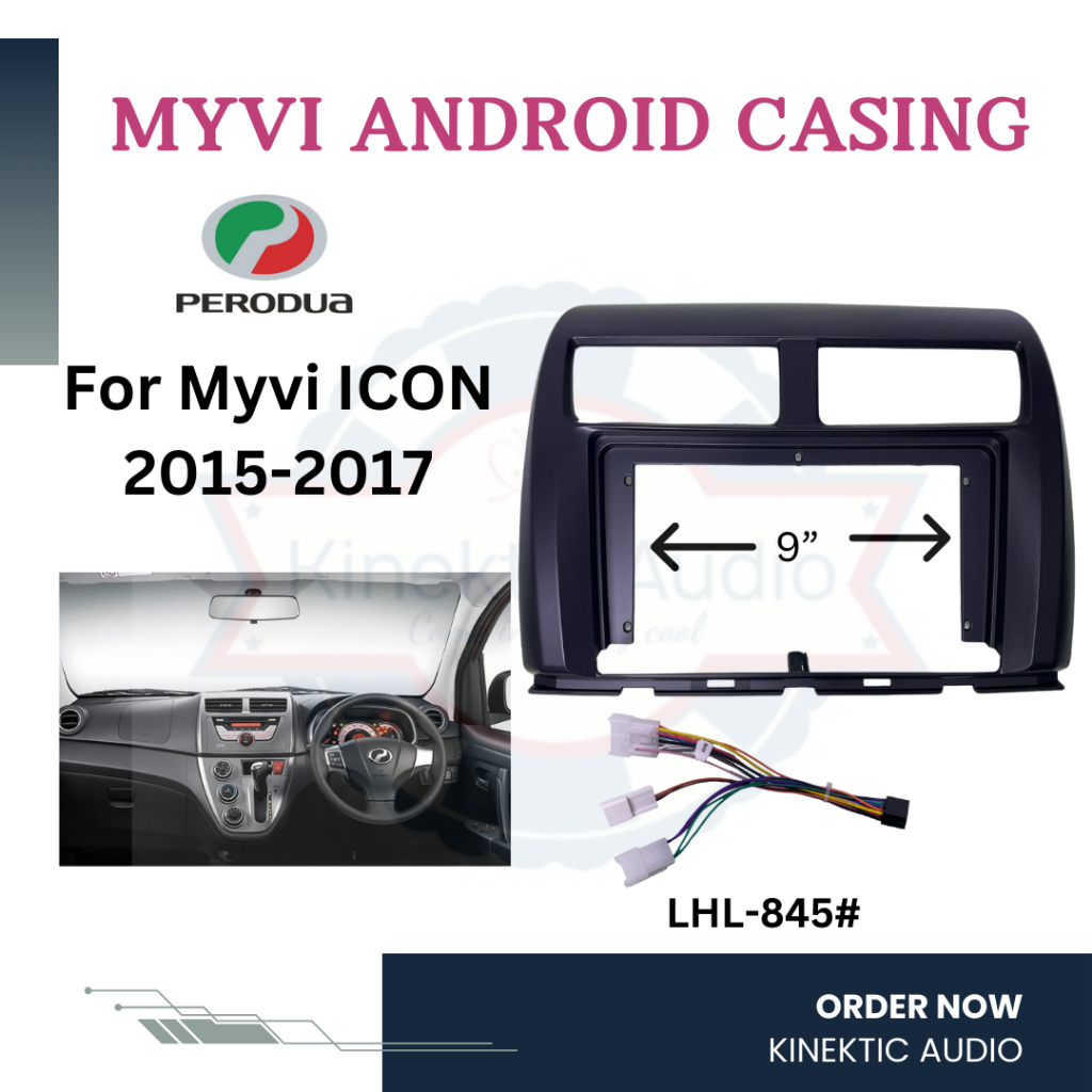 Perodua MYVI icon 2015 9” black android casing and plug & play socket ...