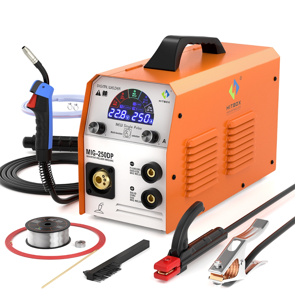 HITBOX Aluminium Welder 5 In 1 MIG250DP 250Amp Gas MIG/Gasless MIG Flux ...