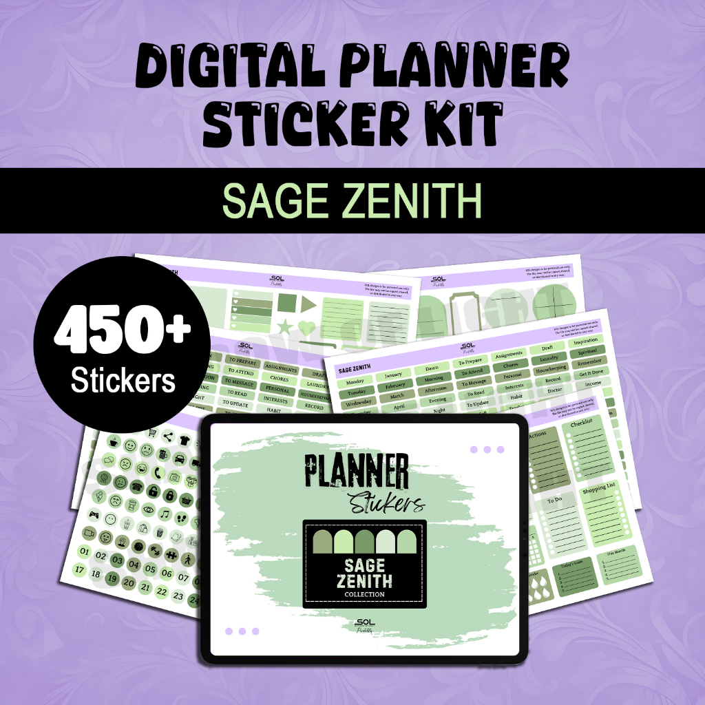 Sage Zenith Digital Planner Stickers | Digital Stickers Book | PDF ...