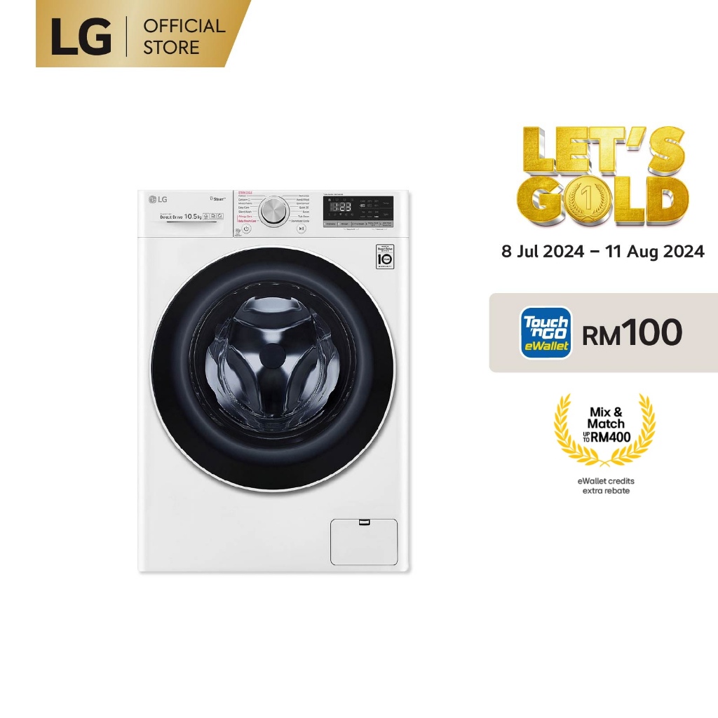 LG 10.5kg Front Load Washing Machine FV1450S4W with AI Direct Drive
