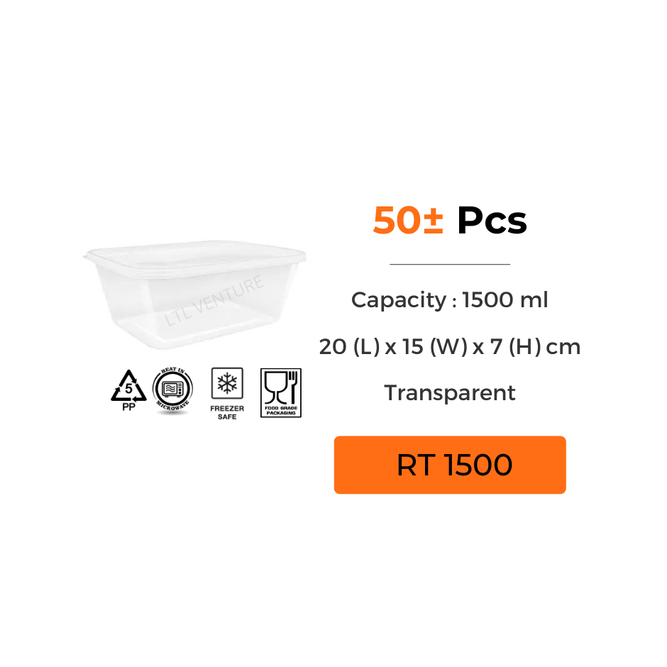 (50Pcs) Rectangle PP Rectangular Plastic Container with Lids Teka 500 ...