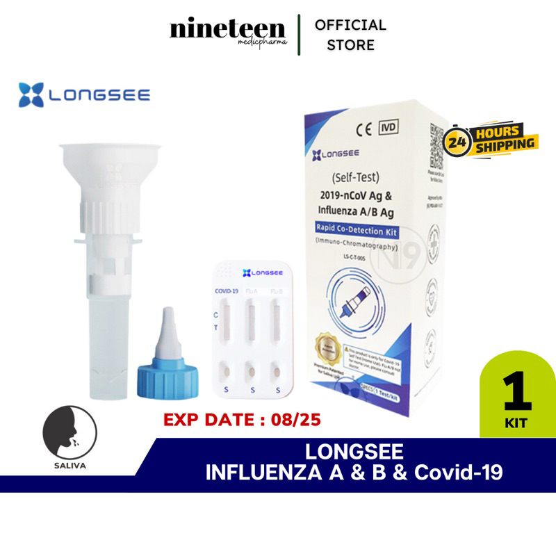 LONGSEE 3in1 Covid19 Home Self Test Kit & Influenza Test Kit (1 Test