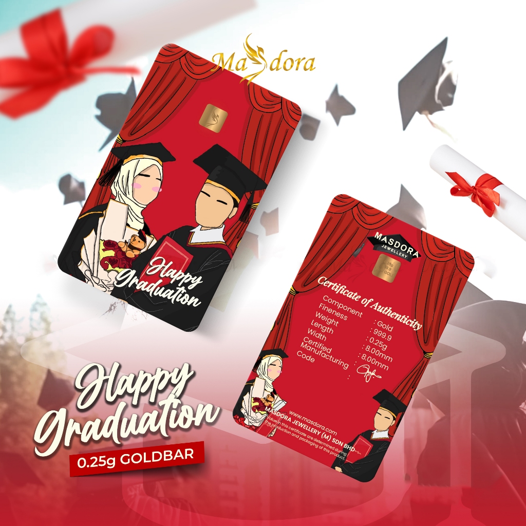 MASDORA 999.9 Gold Bar 0.25GM Gift Series ~ Happy Graduation (EMAS 999. ...