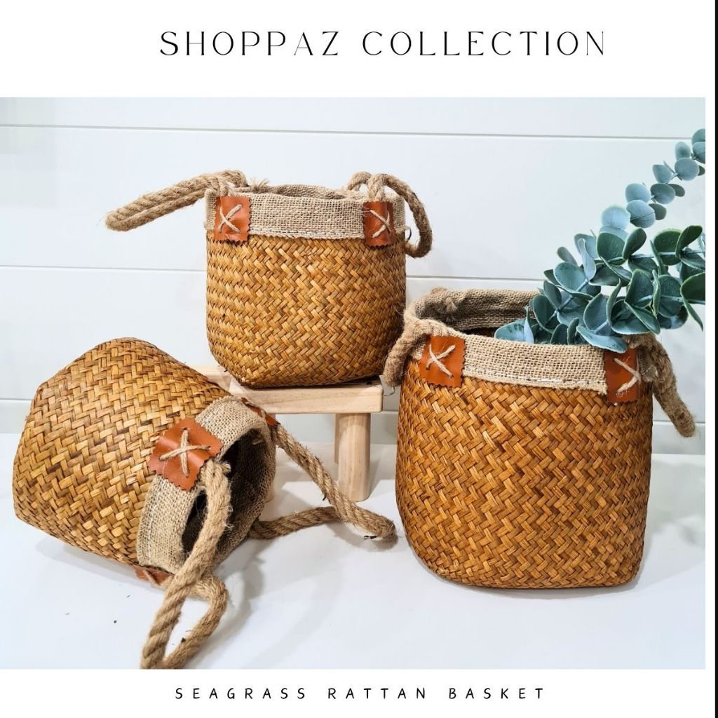 Shoppaz Seagrass Basket Rattan Basket Plant Basket Flower Basket Vase ...