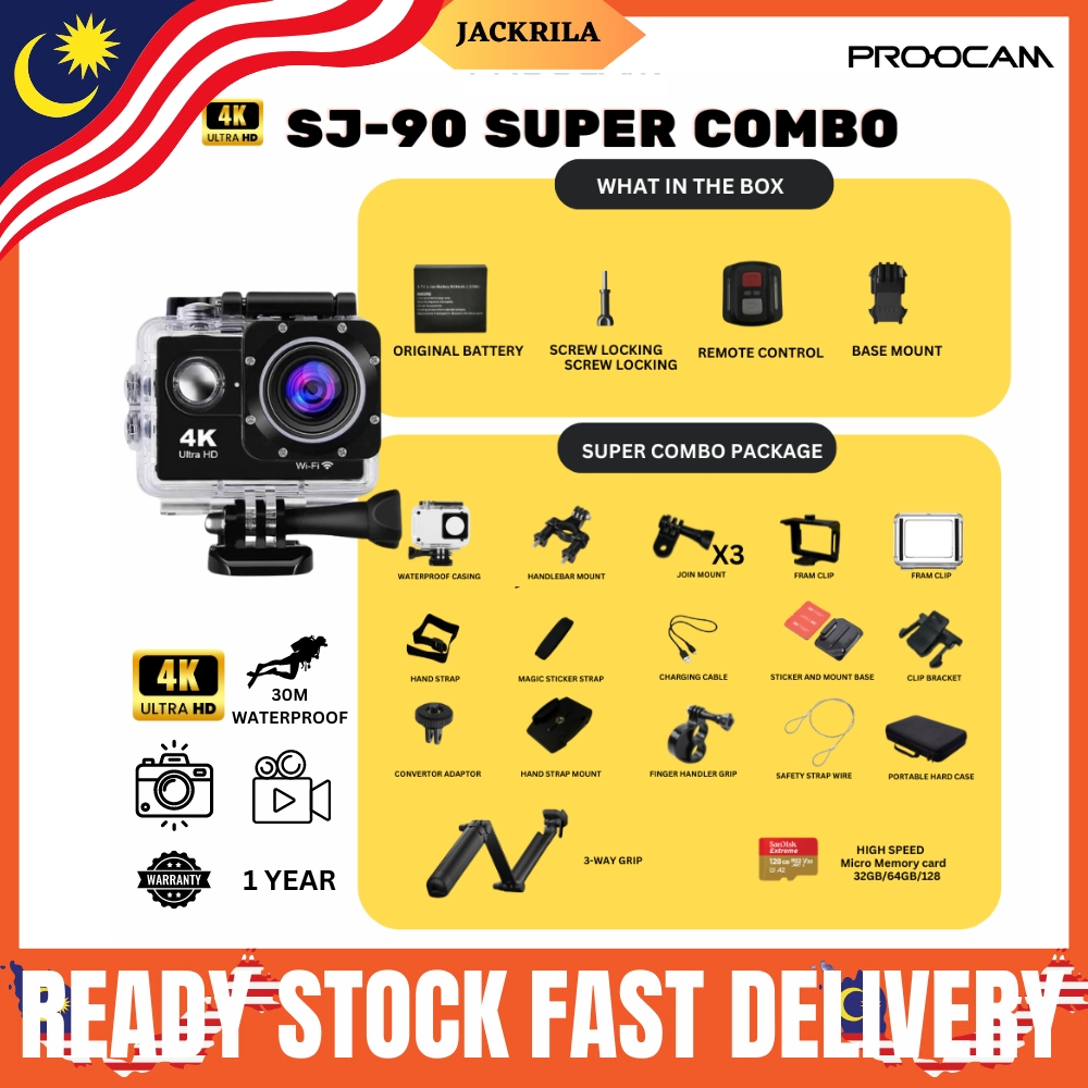 🔥READY STOCK🔥 PROOCAM SJ-90 Action Camera Combo Set Ultra HD 4K Remote ...