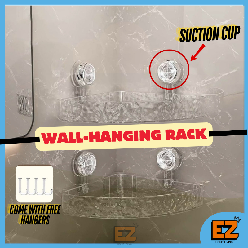 Bathroom Rack Suction Cup Wall Mounted Corner Rack Cosmetics Storage ...