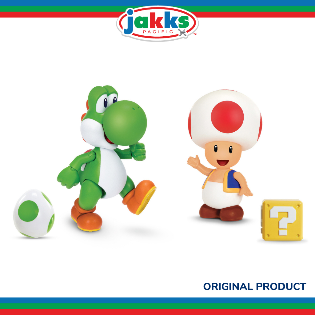 Nintendo Super Mario 4 Inch Posable Figurine & Accessories-Yoshi & Toad ...