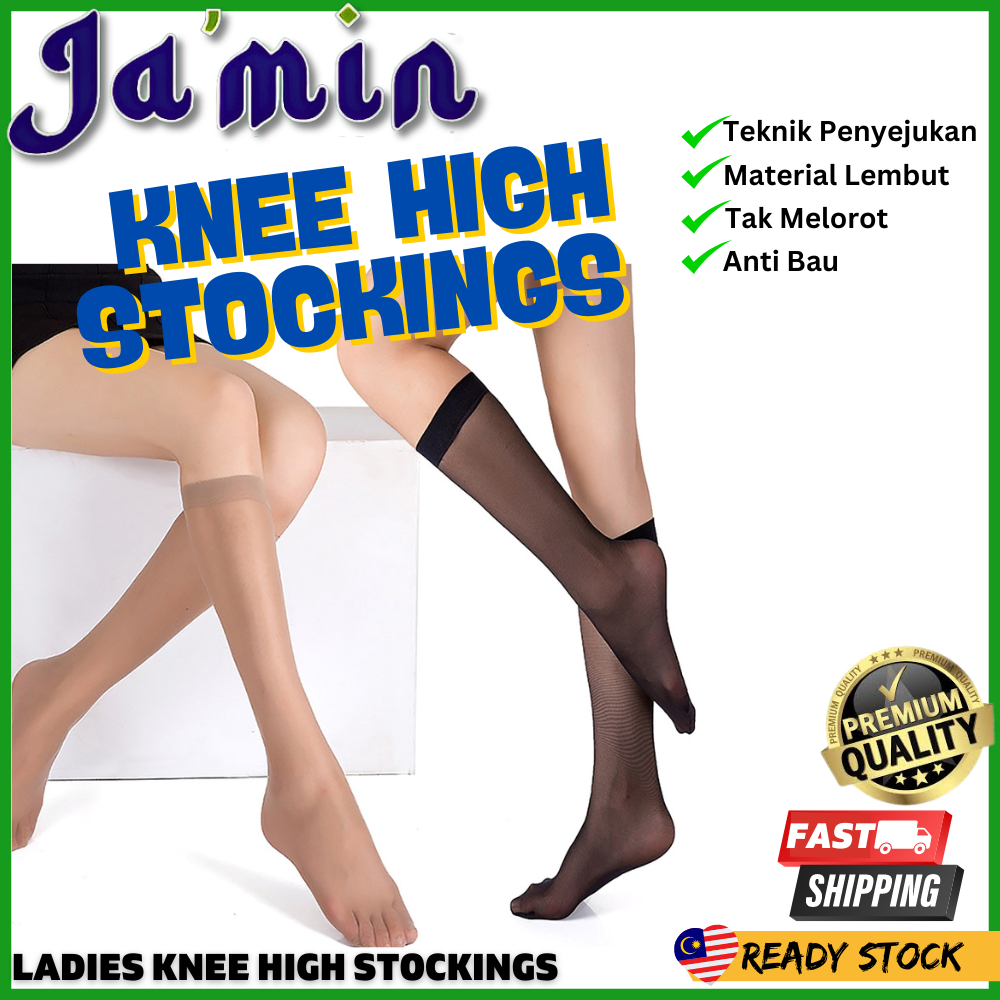 JAMIN 3 PAIRS KNEE HIGH STOCKINGS SARUNG KAKI LADIES WOMEN THIN SOCK ...
