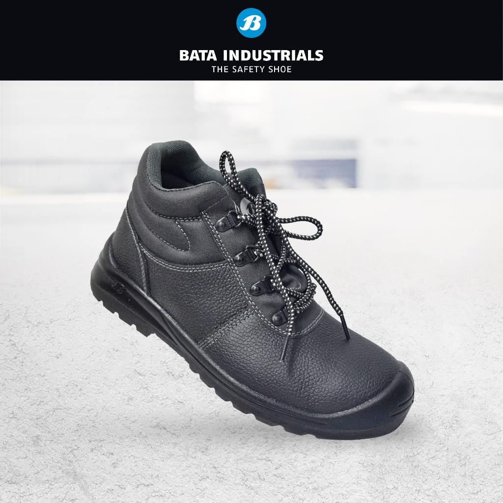 Bata Industrial BT 988 8001 Men Safety Black Leather Safety Shoes Mid Cut Lace Up Steel Toe Cap Working Shoes