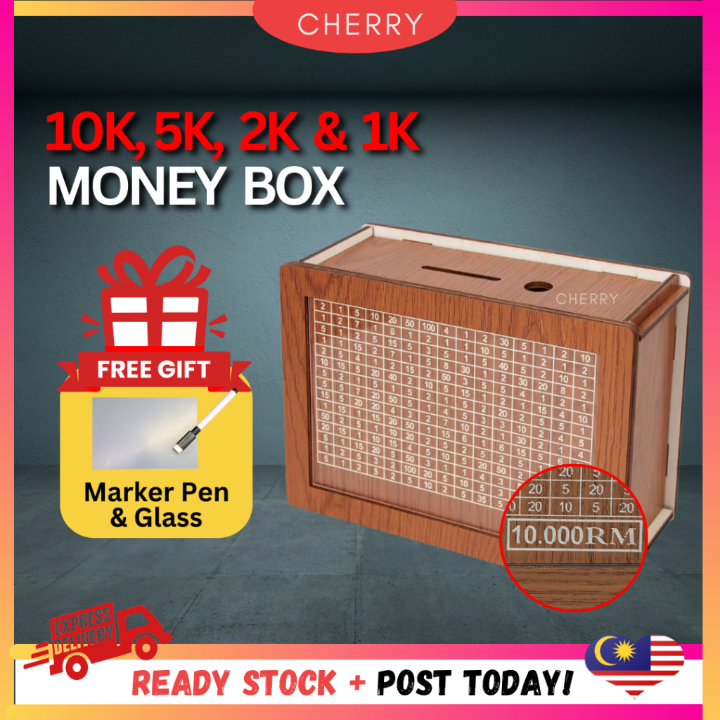 🍒CHERRY🍒 Wood Money Box with number on the box, Tabung Duit, Saving ...