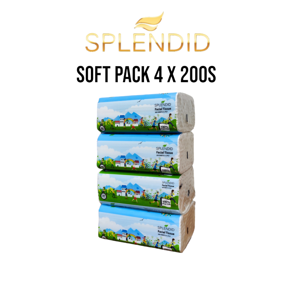(16 Packs) Splendid Facial Tissue Soft Pack 4 Packs 16 Packs x 200 ...