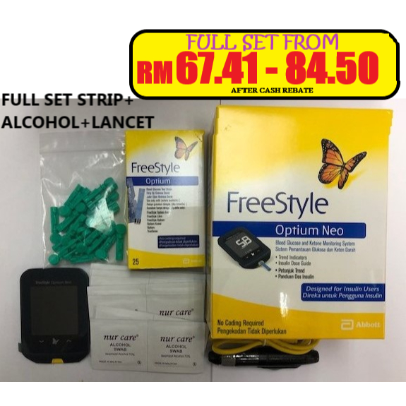 [FULL SET]-Freestyle Optium Neo Glucose+Ketone Meter+10/25 Glucose ...
