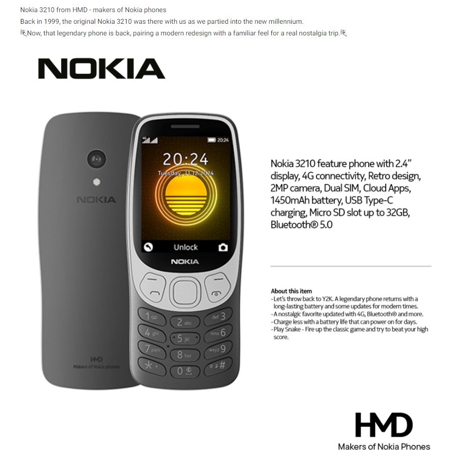 Nokia ORIGINAL 3210 4G USB Type-c | 2MP Camera | FM Radio | Shopee Malaysia