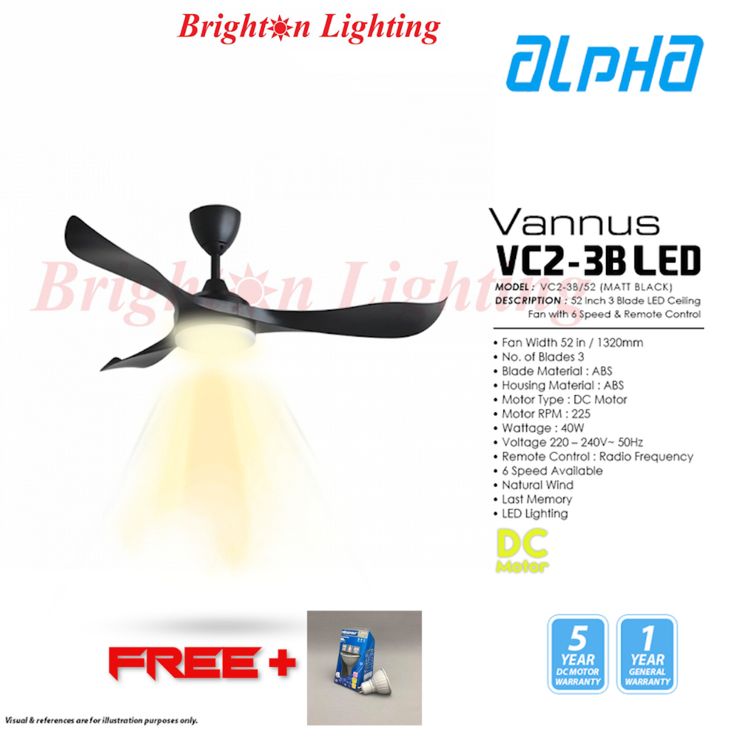 Alpha VANNUS 3B Ceiling Fan VC2-3B/52 LED | Shopee Malaysia