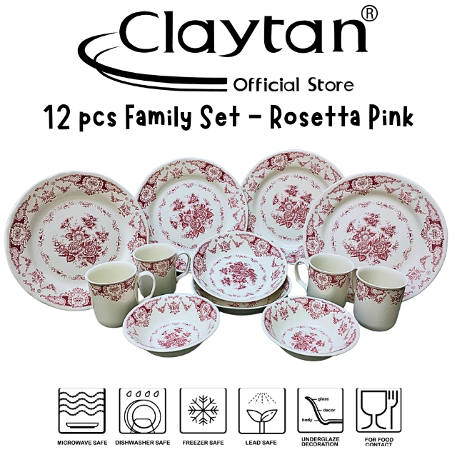 Claytan 12 PCS Family Set (4 Pax) Lead Safe Ceramic Tableware Microwave ...