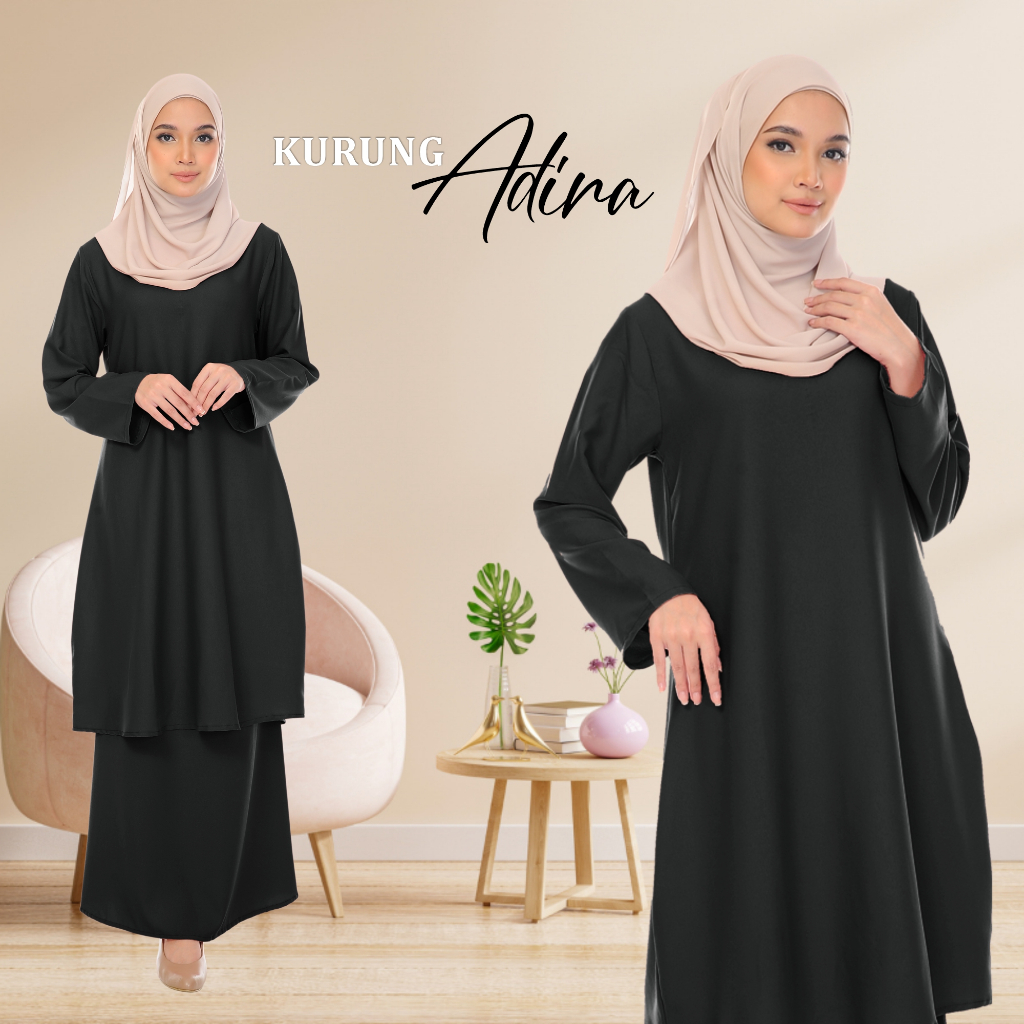 Baju Kurung Adira Women Fashion Everyday Outfit Soft Fabric Comfy Loose Cut Dress Muslimah Wanita Clothing Set2024