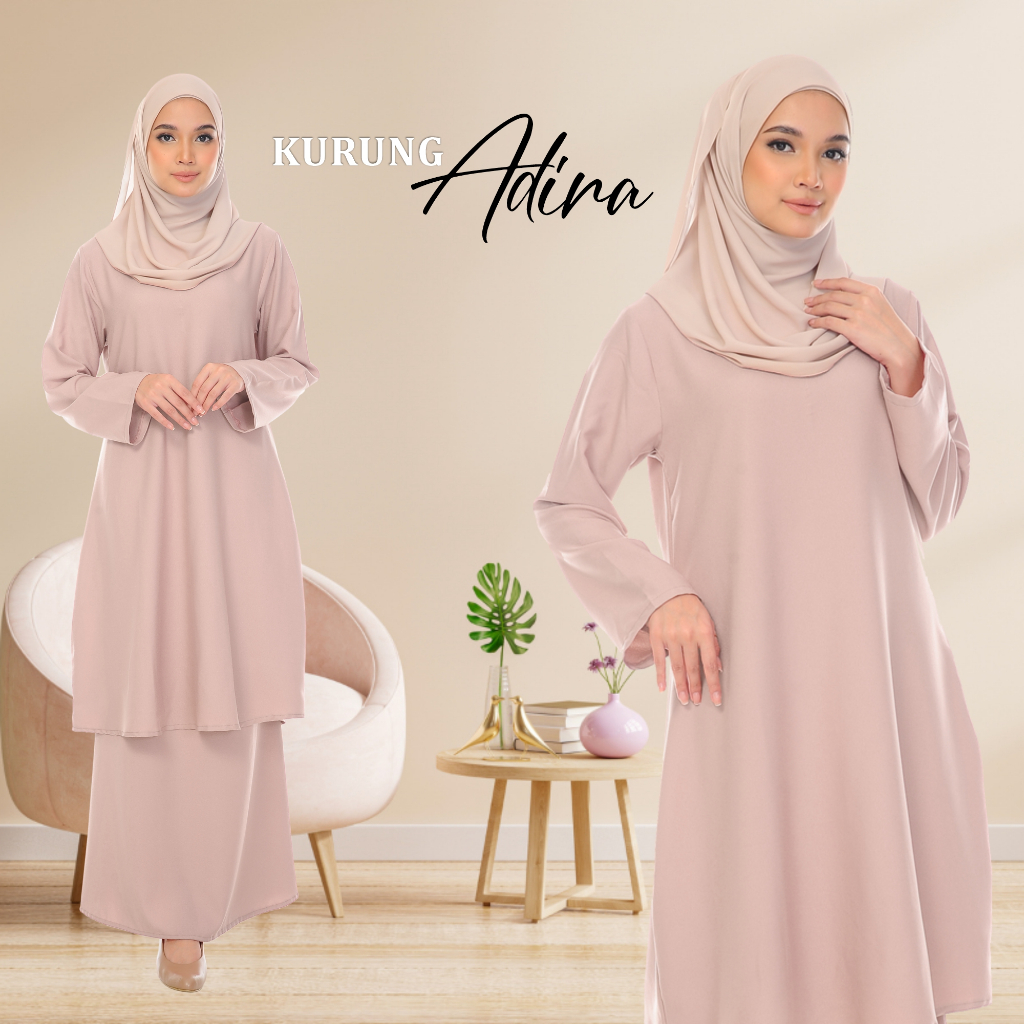 Baju Kurung Adira Women Fashion Everyday Outfit Soft Fabric Comfy Loose Cut Dress Muslimah Wanita Clothing Set2024