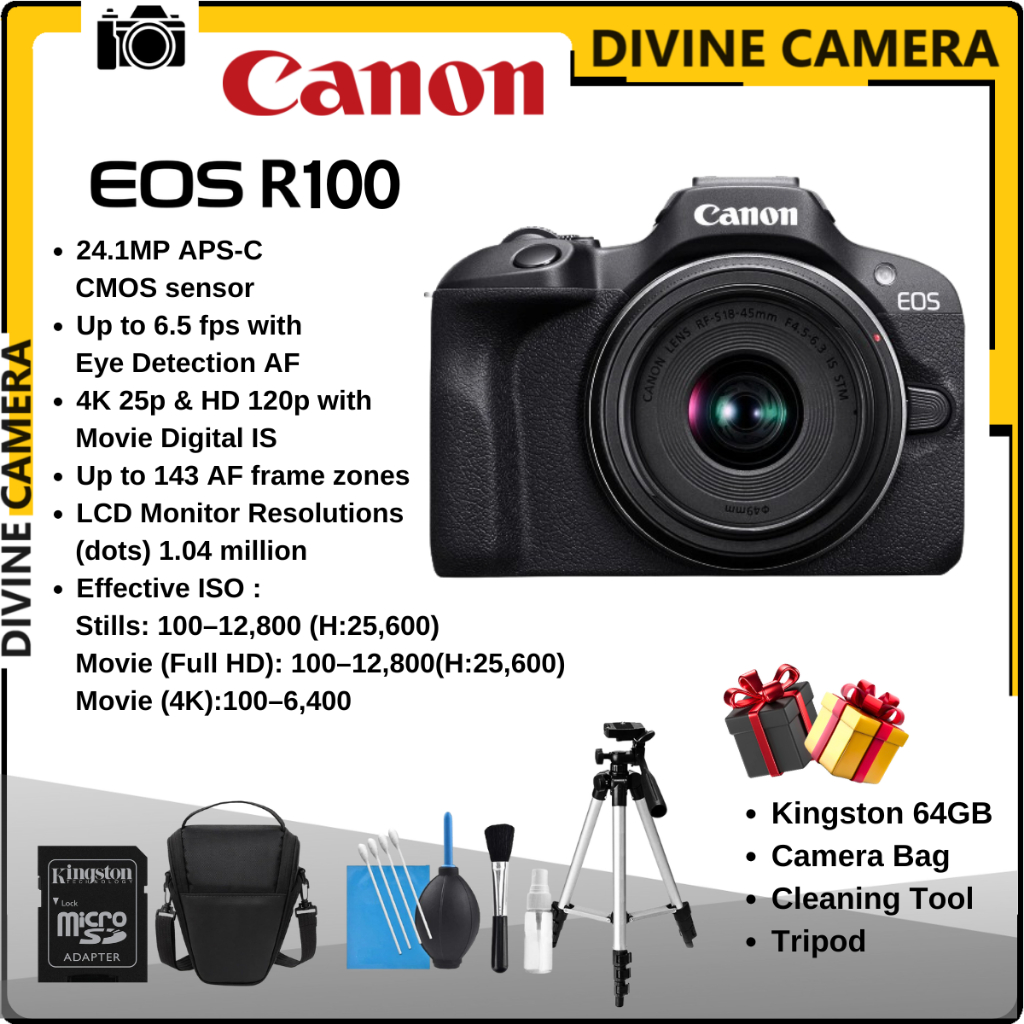 CANON EOS R100 Mirrorless Camera (RF-S18-45mm f/4.5-6.3 IS STM ...