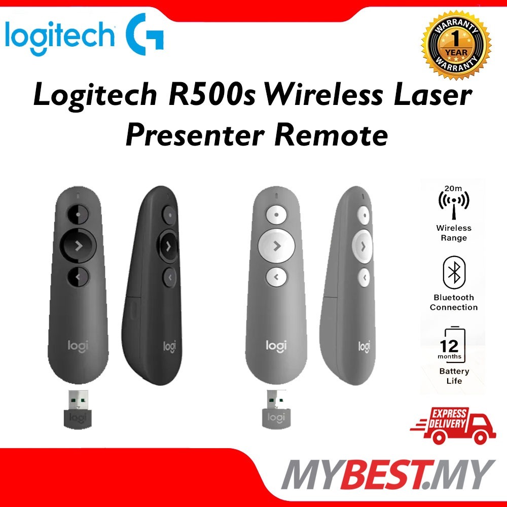 Logitech R500s Laser Presentation Remote with Red Laser Pointer (Black ...