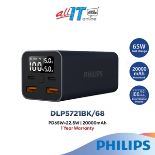 PHILIPS Fast Charge Powerbank With USB-C/USB-A Port (65W/20000mAh) DLP5721BK/68