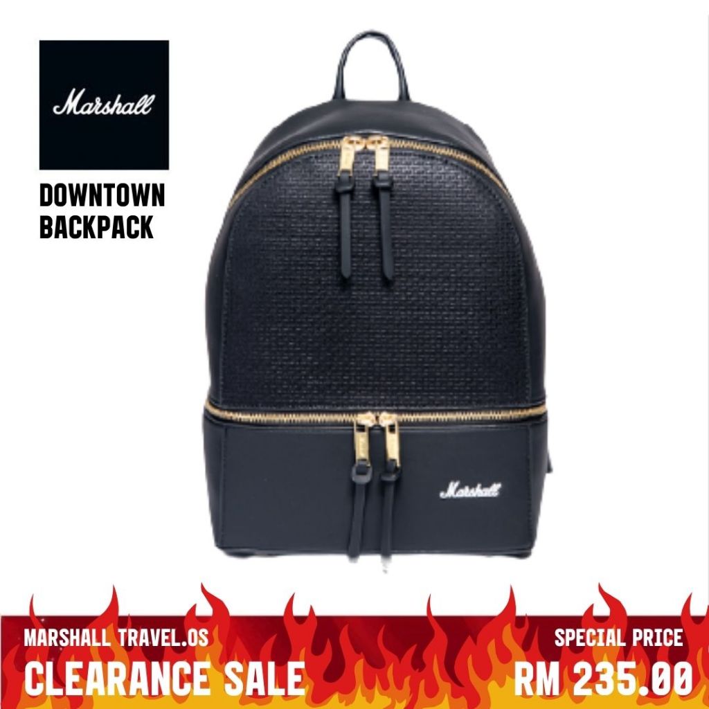 CLEARANCE SALE Marshall Downtown Premium Leather Backpack Black Gold Shopee Malaysia