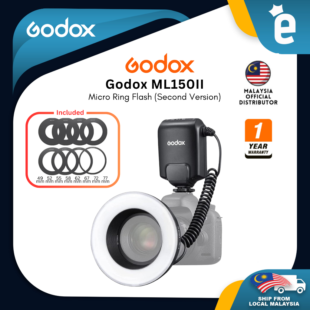 Godox ML150II Flash de Anillo Macro en la cámara Anillo de luz de Flash GN12 CCT 5800K ± 200K para Fuji, para Canon, para Nikon, para Sony, para cámara Olympus