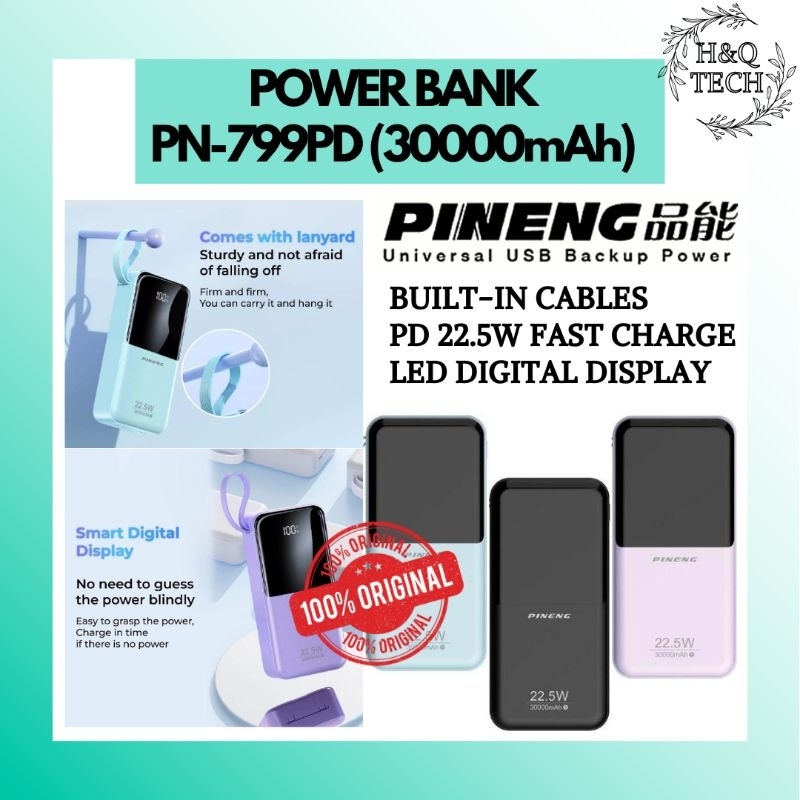 ORIGINAL PINENG POWER BANK PN-799 PD (30000mAh) 3.0 QC PD 22.5W FAST ...