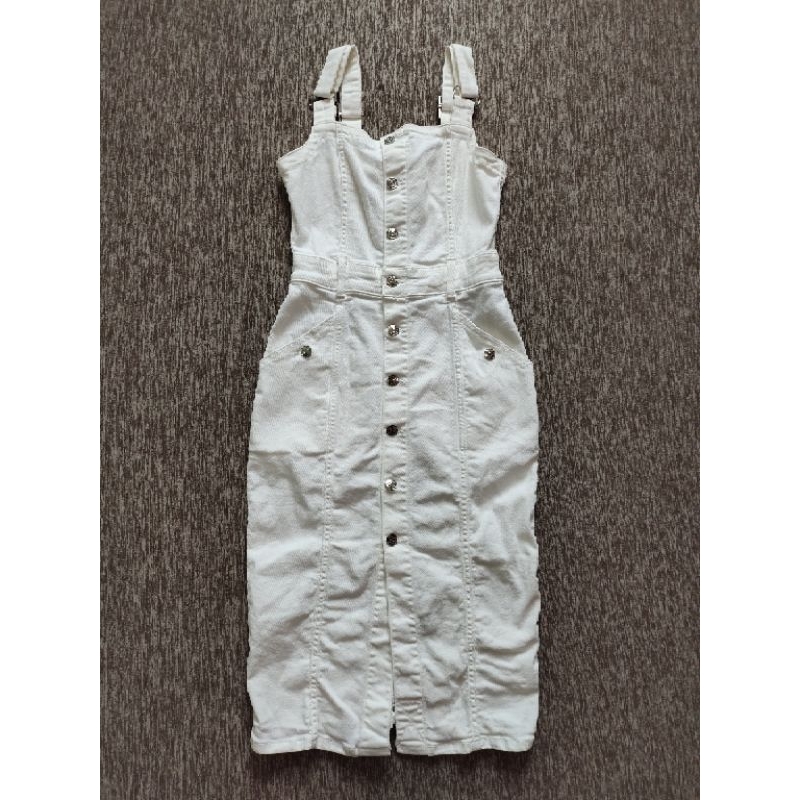 Jumpskirt Dress White Cotton Denim by Zara Tag M | Shopee Malaysia