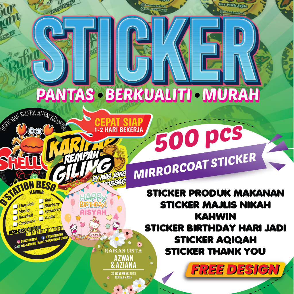 500 PCS Custom Label Print Sticker Produk Makanan | Majlis Kahwin Nikah ...