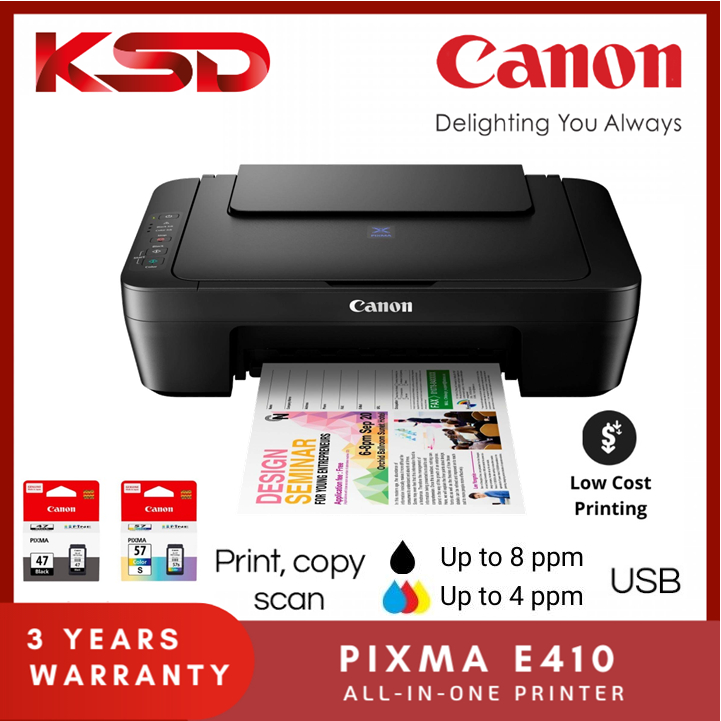 Canon Pixma E410 / E470 Wireless All-In-One Low Cost Cartridges Colour Printer Print/Scan/Copy