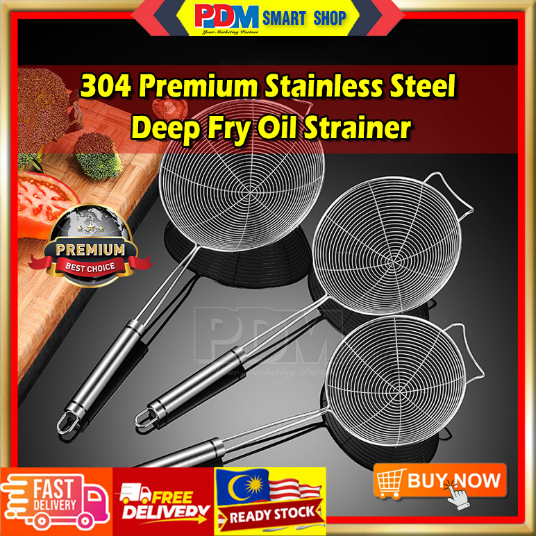 PDM 304 Stainless Steel Deep Fry Oil Strainer with Ear Oil Mesh Filter Food Colander Skimmer