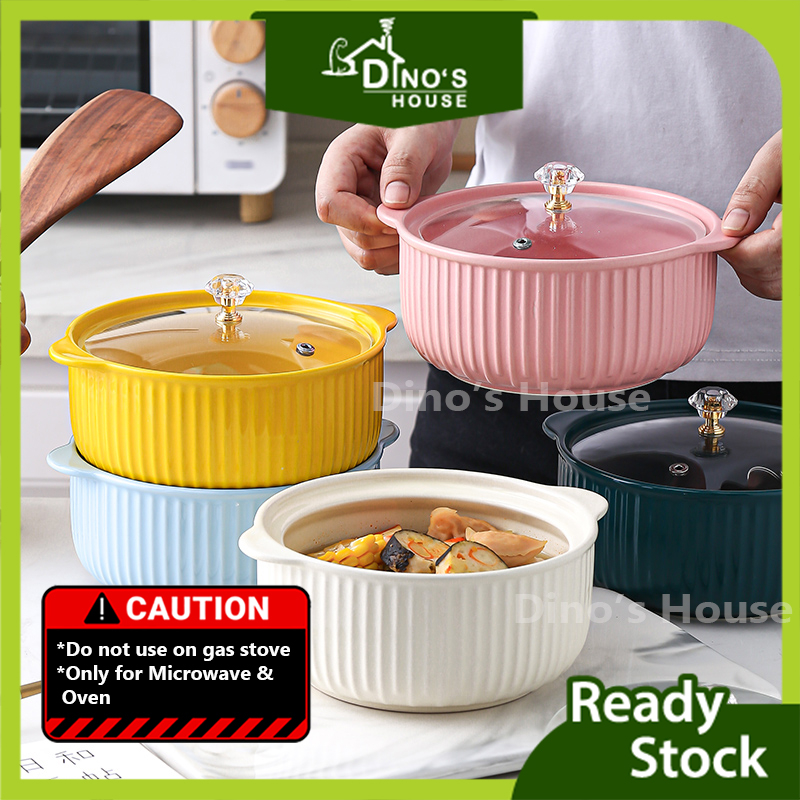 Nordic style ceramic Ceramic binaural bowl with lid salad bowl soup bowl household tableware