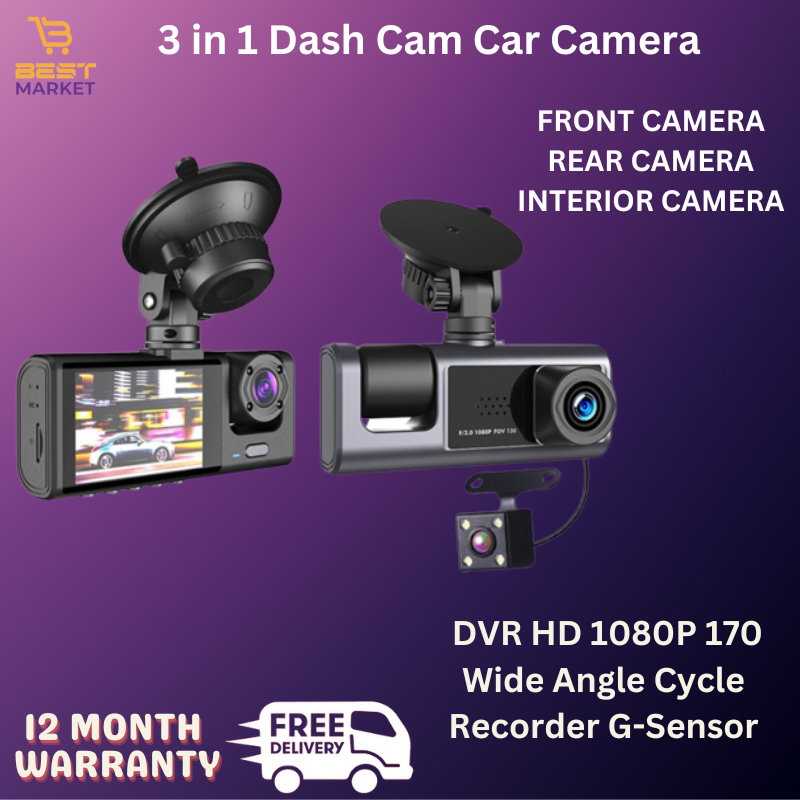 3 in 1 Dash Cam Car Camera DVR HD 1080P 170 Wide Angle Cycle Recorder G