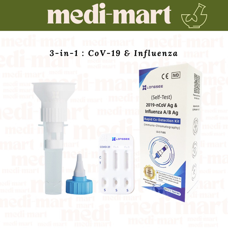 LONGSEE 3 in 1 Test Kit Covid 19 Influenza Rapid Home Test Kit (1’s