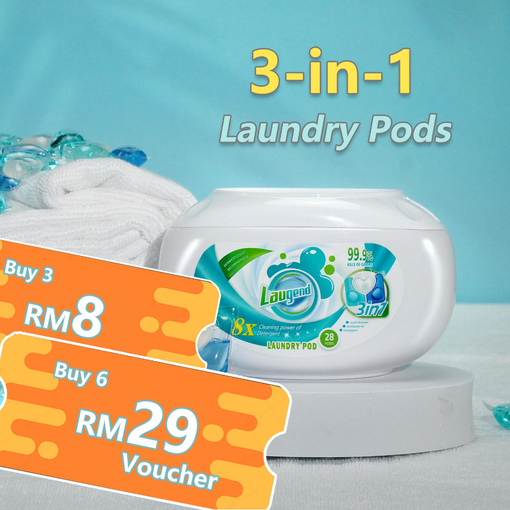 Laugend 3in1 Laundry Pod, 8x Cleaning Power Fresh Laundry Pods (28pcs