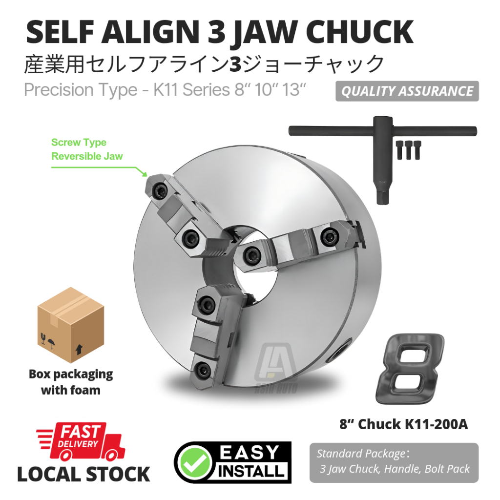 BFO K11-200A 8" 3-Jaw Self-Centering Lathe Chuck - 200mm Plain Back