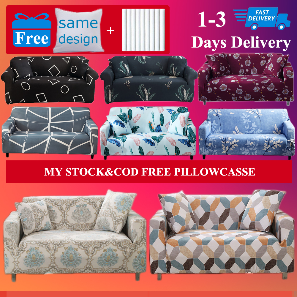 [MY STOCK&COD]Sarung Sofa Elastic Sofa Cover for Regular or L Shape Stretchable 1/2/3/4seater