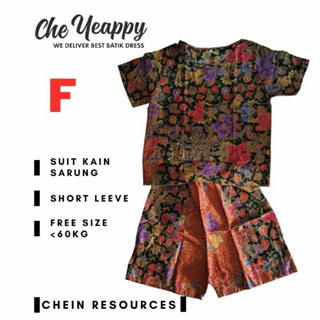 CHE.YEAPPY Women Cotton Batik Sarung [Short Sleeve] Free Size Casual /  Sleepware Baju Tidur set [Baju + Seluar]