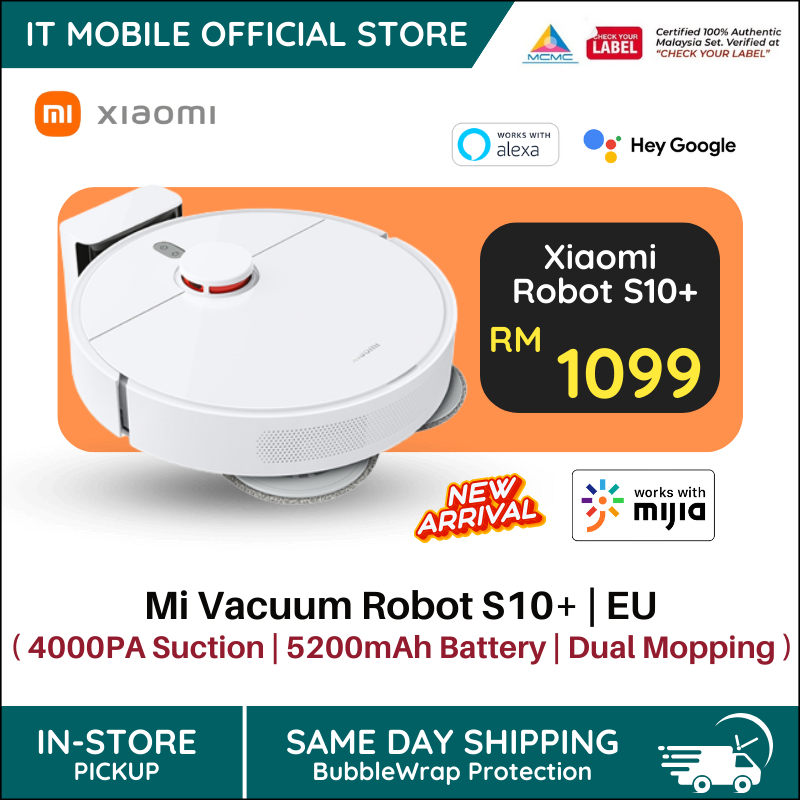 Xiaomi Robot Vacuum S10 / S10+, LDS laser navigation system, App Control, 1 Years Warranty By Xiaomi Malaysia