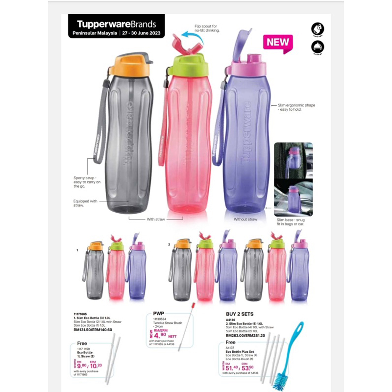 Tupperware Slim Eco Bottle 1l Shopee Malaysia