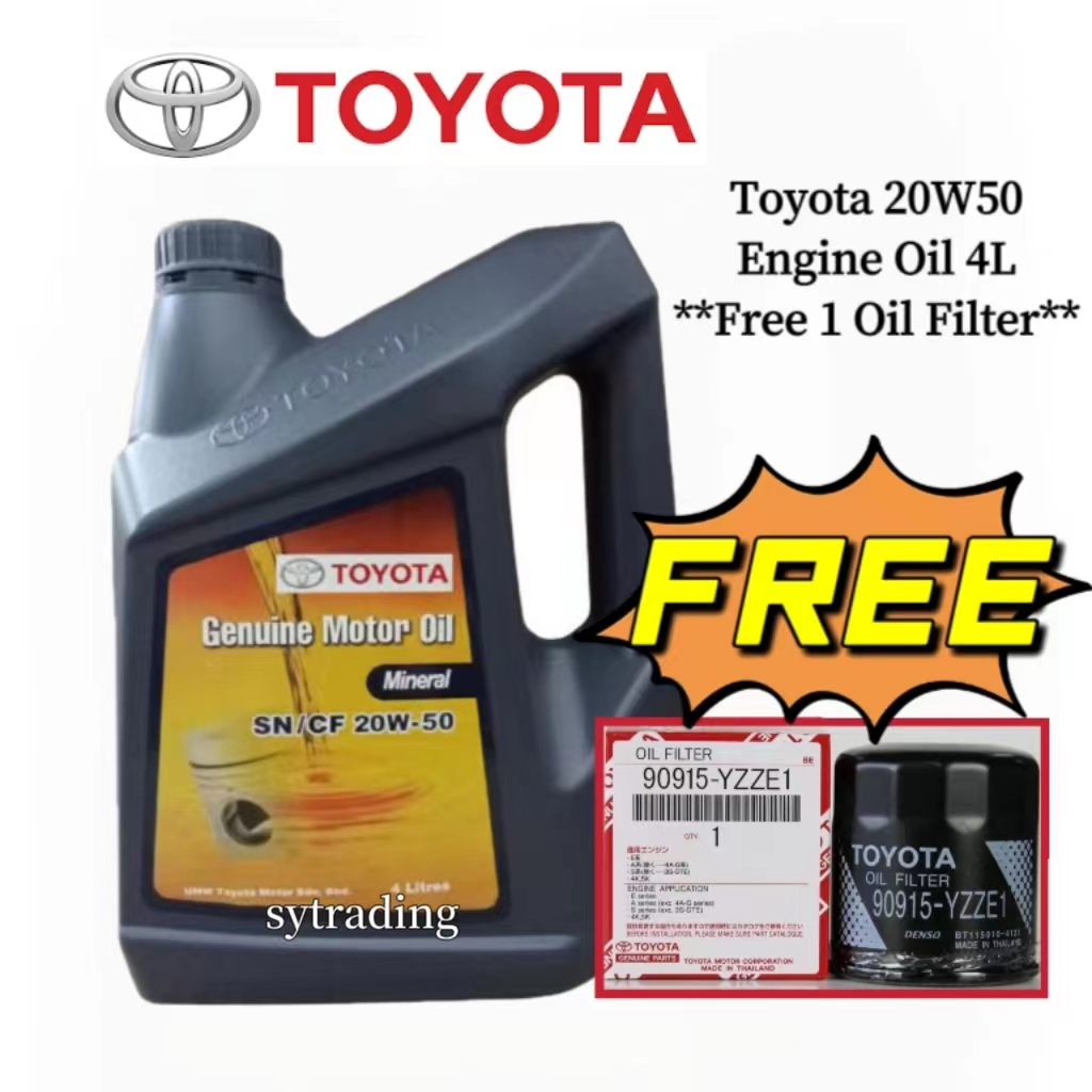 Toyota 20W-50 Mineral 20W50 Engine Oil 4L + FREE Toyota Oil Filter ...