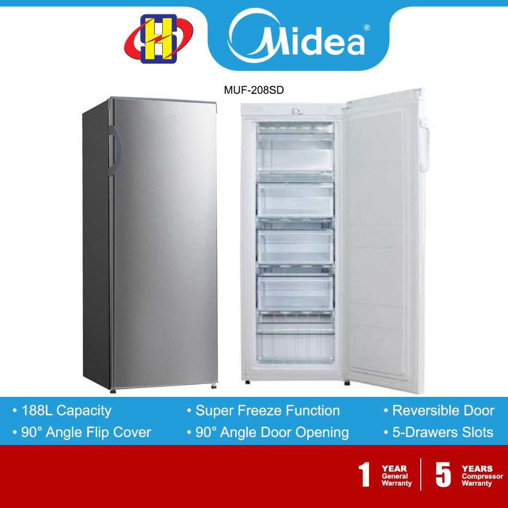 Midea Freezer 188l Standing Freezer Eco R600a Super Freeze Function