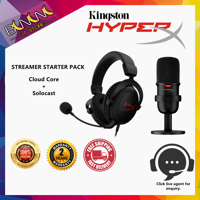 Combo Gaming HyperX Streamer Starter Pack Cloud Core + SoloCast,Audifonos,For  video editors, streamers, and gamers looking for a USB microphone with  excellent sound quality, the HyperX SoloCast is a must. It's Plug