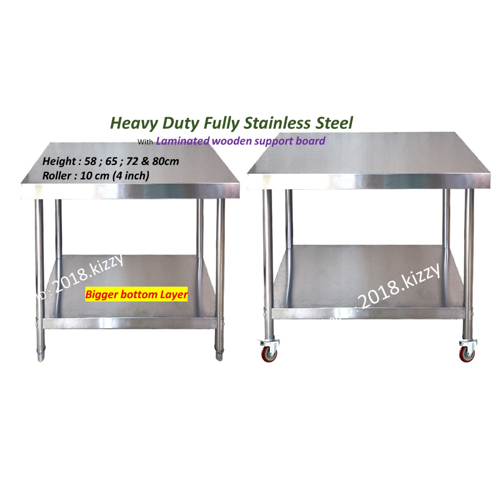 Kizzy 2 Tier Heavy Duty Stainless Steel working Table 2 x 2 ft Meja ...