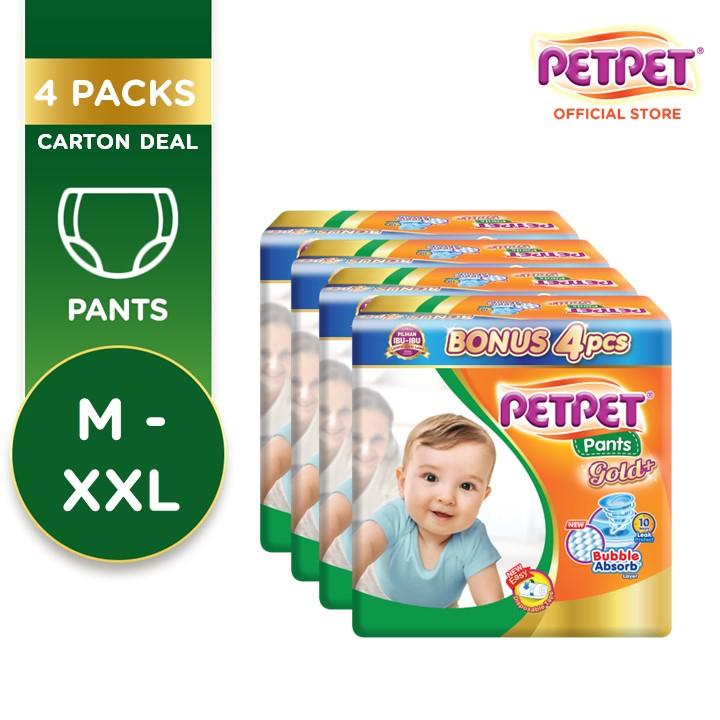 PETPET Pants Gold+ Super Jumbo Pack - M56+4/L46+4/XL38+4/XXL32+4 (4 ...