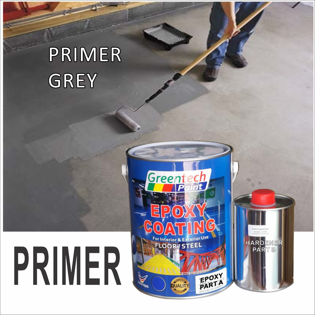 PRIMER GREY 604 ( 1L ) Epoxy paint ( GREENTECH EPOXY ) Cat Lantai EPOXY FLOOR TILES FLOOR PAINT