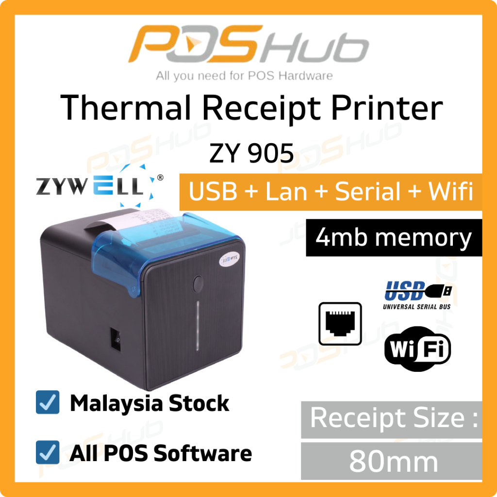 ZYWELL ZY905 80mm Thermal Receipt Printer (USB+LAN+Serial+Wifi) pos ...